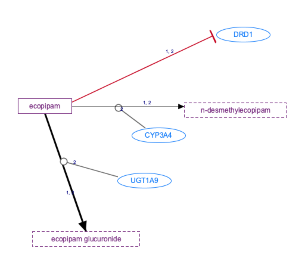 In Progress: Ecopipam Pathway, Pharmacokinetics/Pharmacodynamics diagram